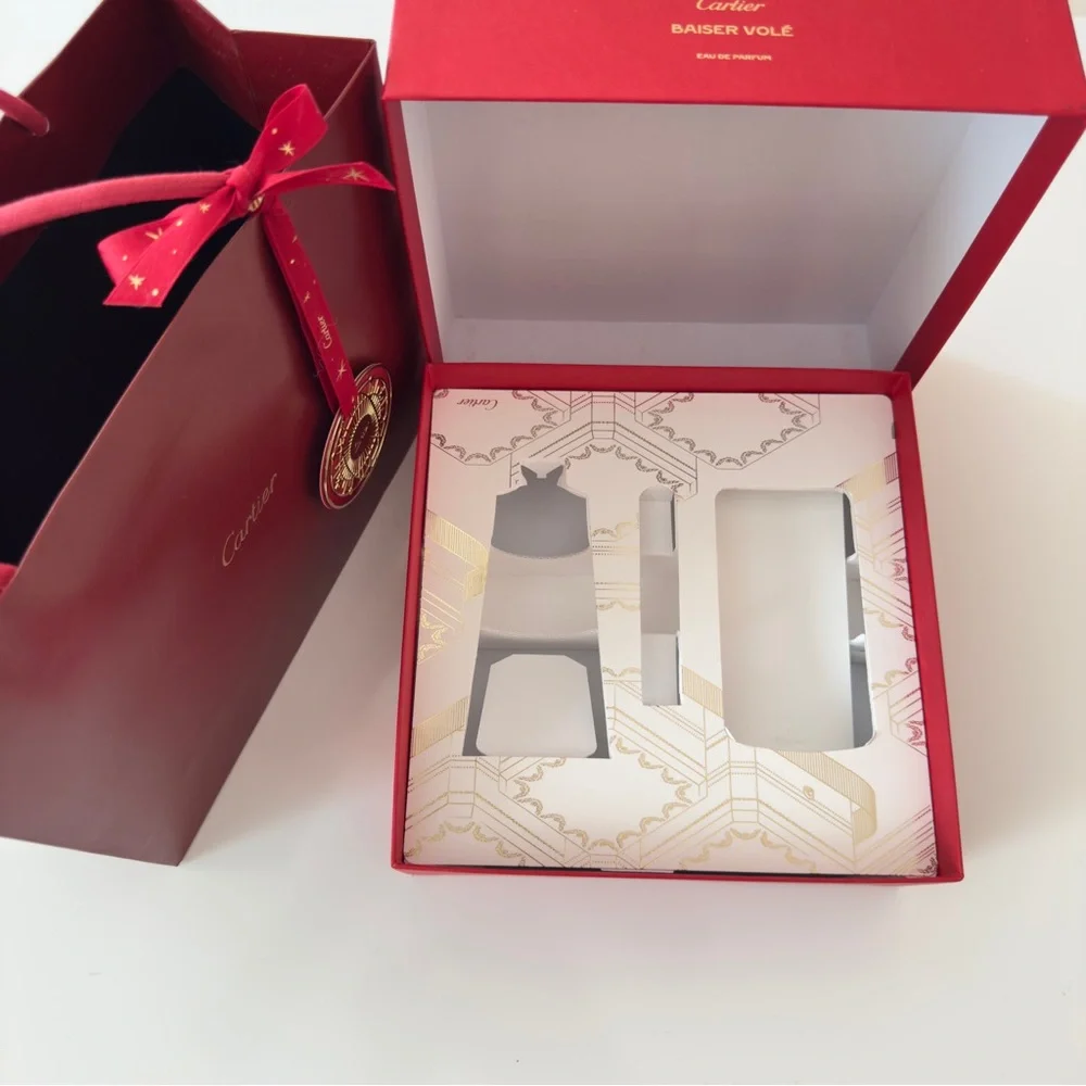 New Cartier Red Shopping Gift Bag Tote Red Clothes Handles and Red box